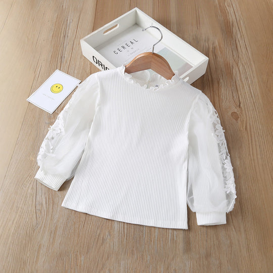 Mädchen Bluse mit Puffärmeln und floralem Spitzenbesatz EB