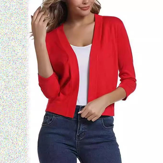 Damen nan offener Kurzcardigan mit dreiviertelärmeln und elastischem Saum EB