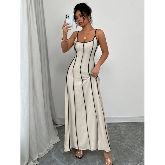Damen Maxikleid mit elegantem Liniendesign und schmalen Trägern EB