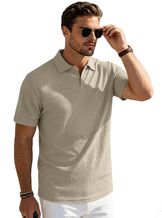 Herren nan elegantes Kurzarm-Polo aus strukturierter Micro-Jacquard-Baumwollmischung mit formstabilem Hemdkragen EB