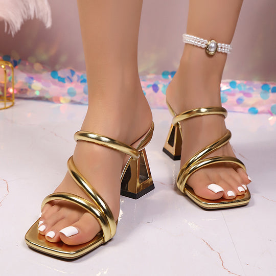 Damen Elegante und modische High-Heel Sandalen mit geometrischem Absatz EB