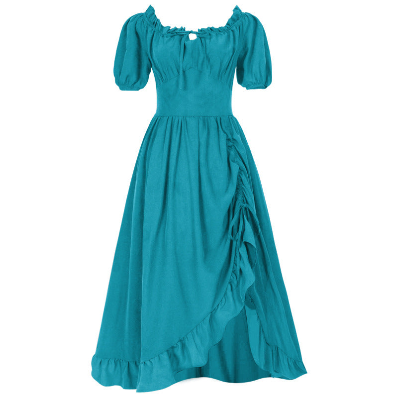 Damen nan romantisches Maxikleid mit Carmen-Ausschnitt, Puffärmeln, tailliertem Mieder und seitlicher Raffung Eb