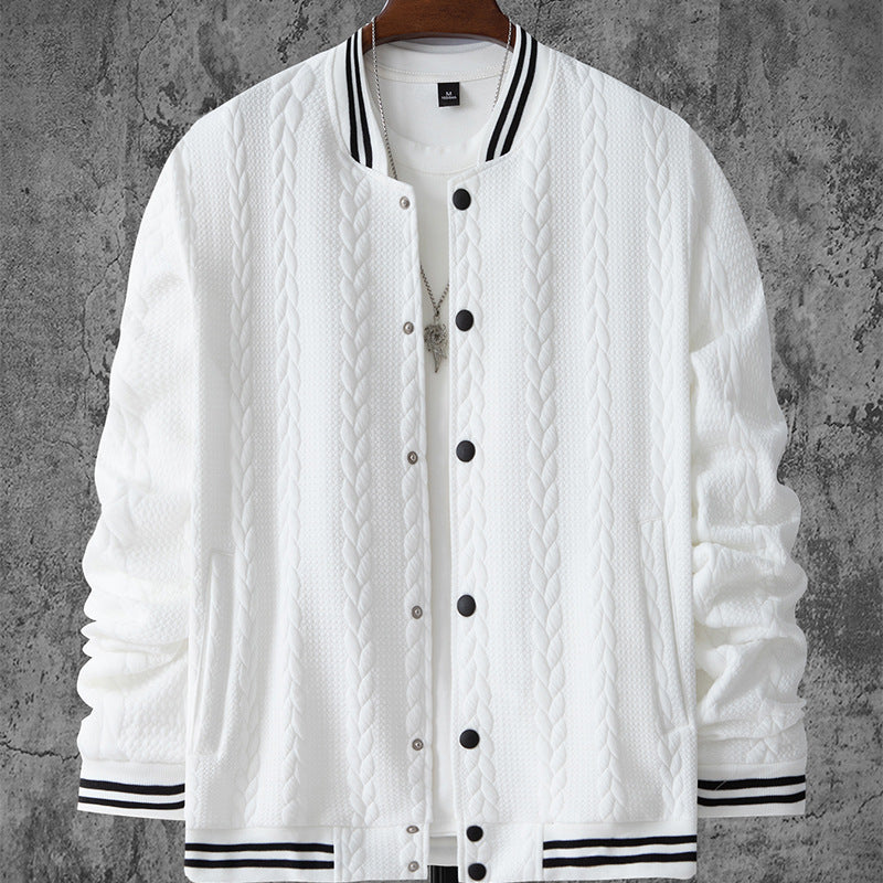 Herren stylische Bomberjacke mit strukturiertem Strickmuster und sportlichen Akzenten EB
