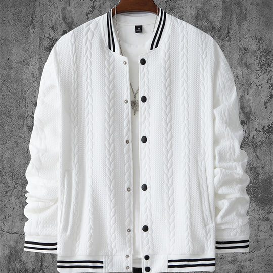 Herren stylische Bomberjacke mit strukturiertem Strickmuster und sportlichen Akzenten EB