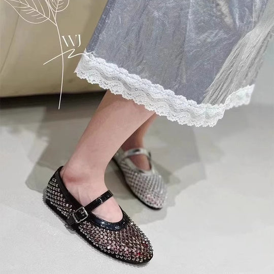 Damen elegante Ballerina mit funkelnder Strassverzierung EB