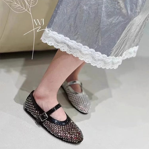 Damen elegante Ballerina mit funkelnder Strassverzierung EB