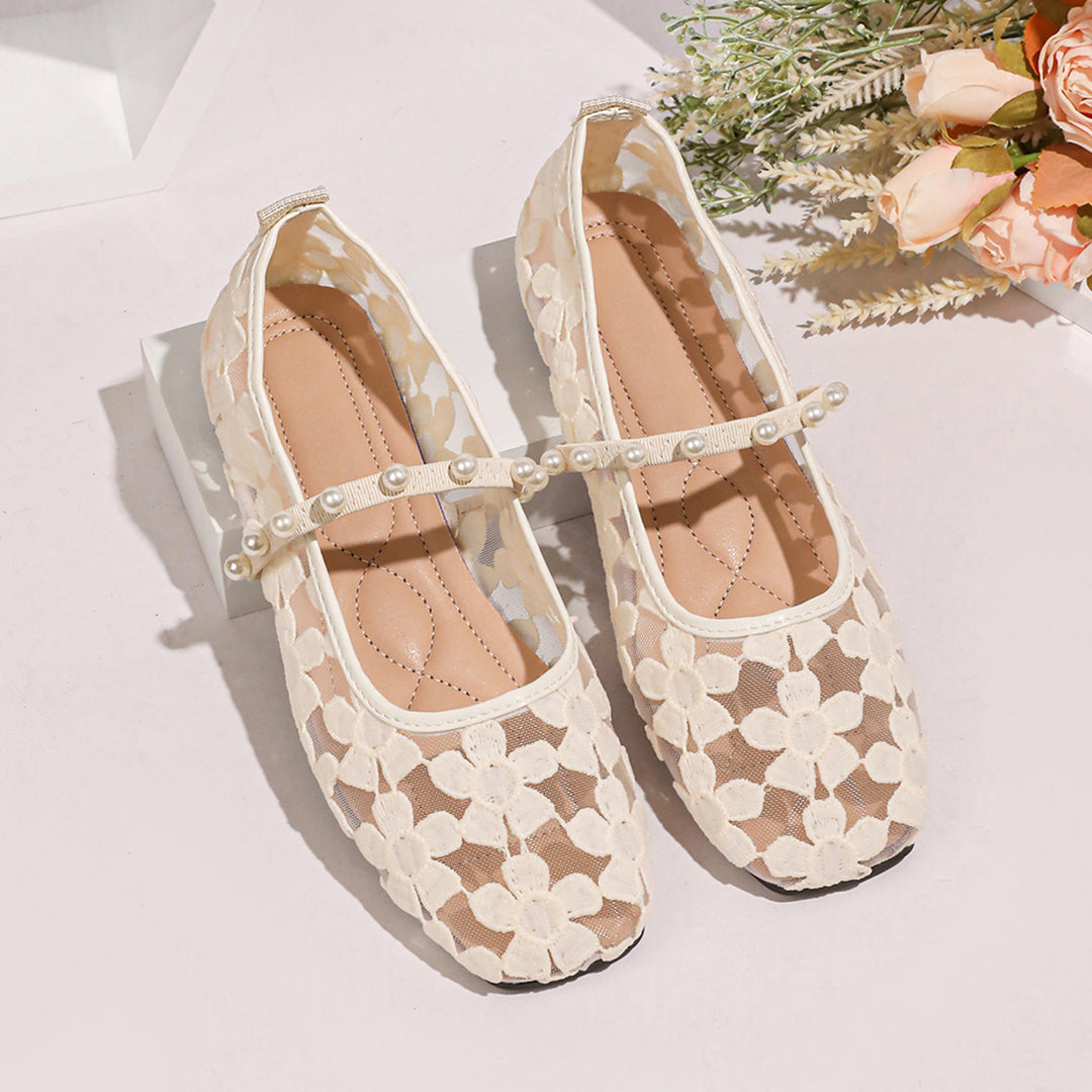 Damen Ballerinas mit zarten Spitzenmotiven EB