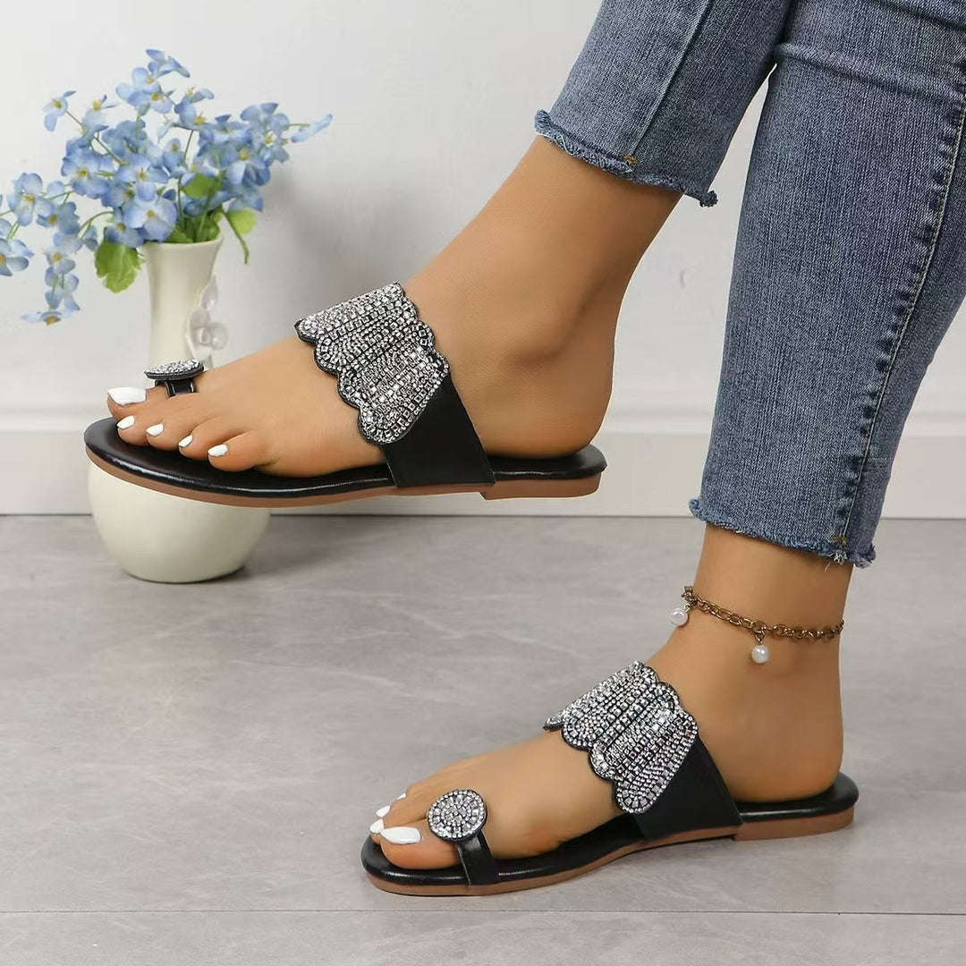 Damen Glamouröse Badesandalen mit funkelndem Strass-Detail EB