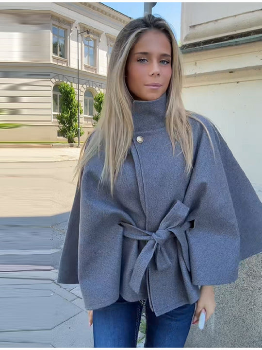 Damen Modernes Cape mit Taillengürtel EB