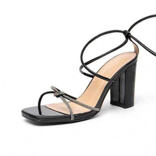 Damen elegante Sandalen mit glitzernden Riemen und robustem Blockabsatz EB