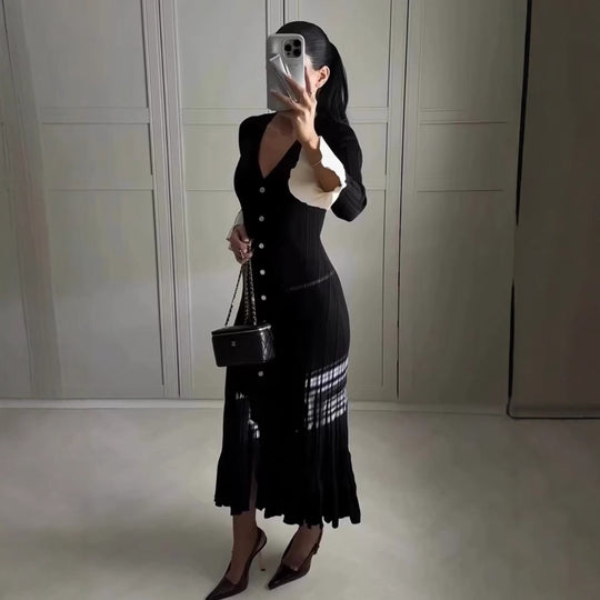 Damen Maxikleid mit eleganten Rüschenärmeln und Knopfdetails EB