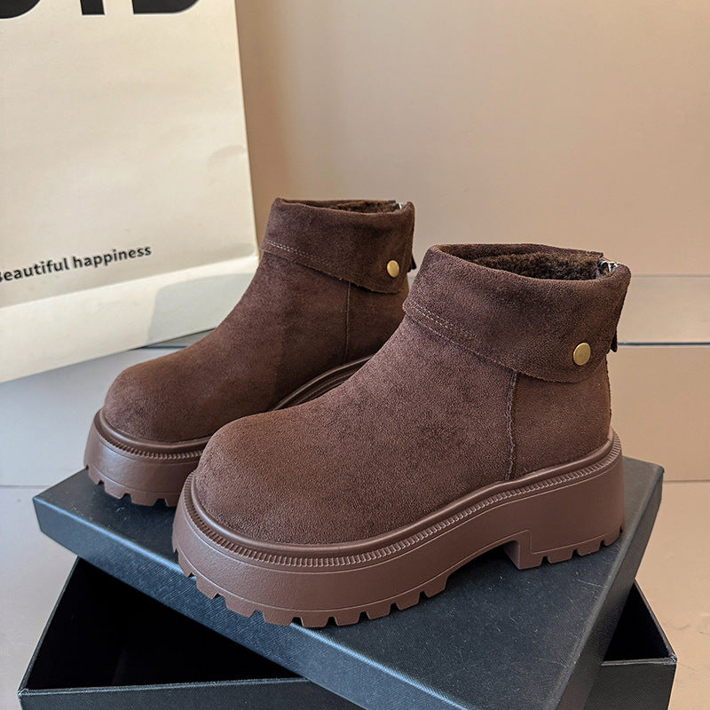 Damen modische Winterstiefeletten mit hohem Plateau und kuscheligem Innenfutter EB