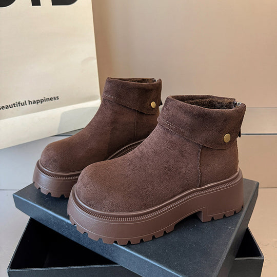 Damen modische Winterstiefeletten mit hohem Plateau und kuscheligem Innenfutter EB