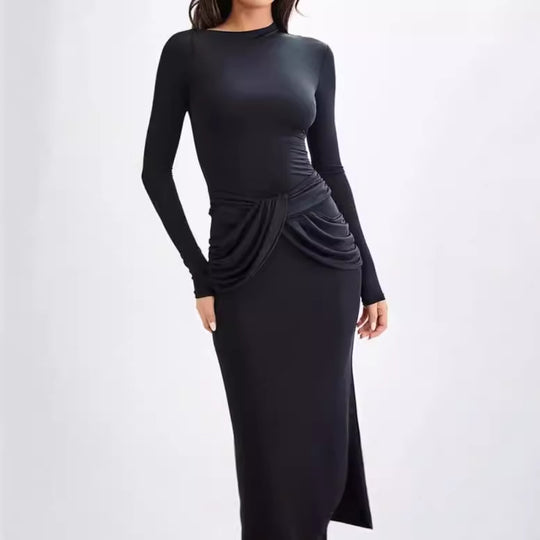 Damen Elegantes Maxikleid mit dekorativer Drapierung EB