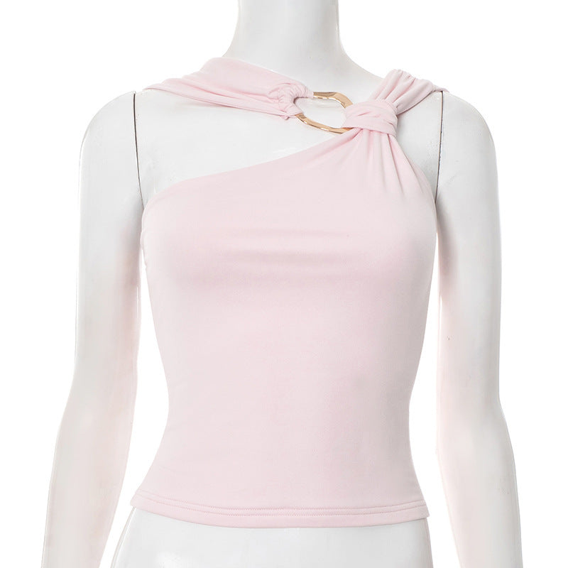 Damen asymmetrisches Trägershirt mit dekorativer Ringverzierung EB