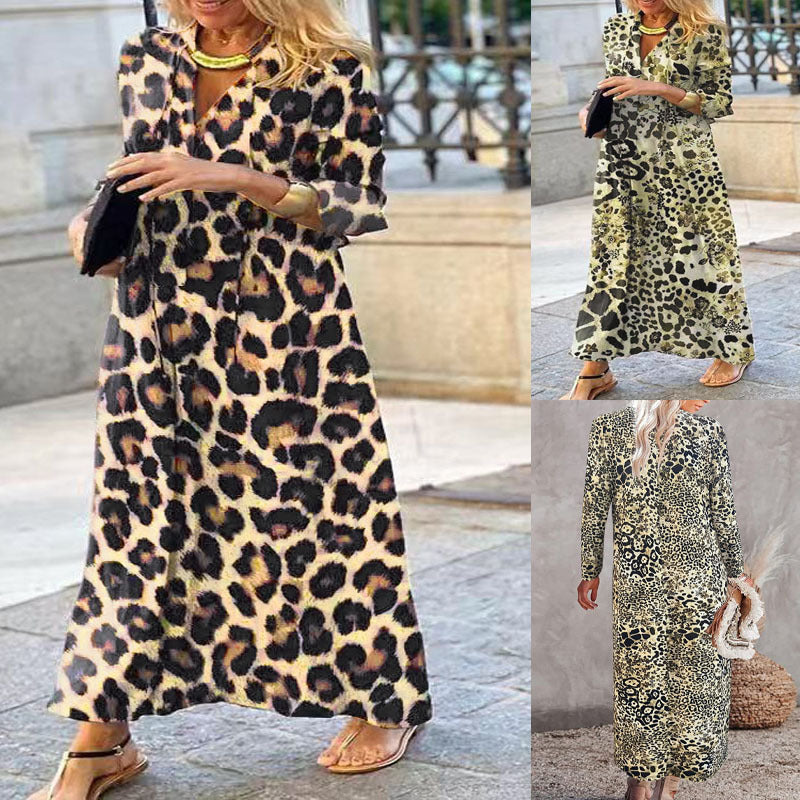 Damen Maxikleid mit trendigem Leopardenmuster und elegantem Wickeldesign EB