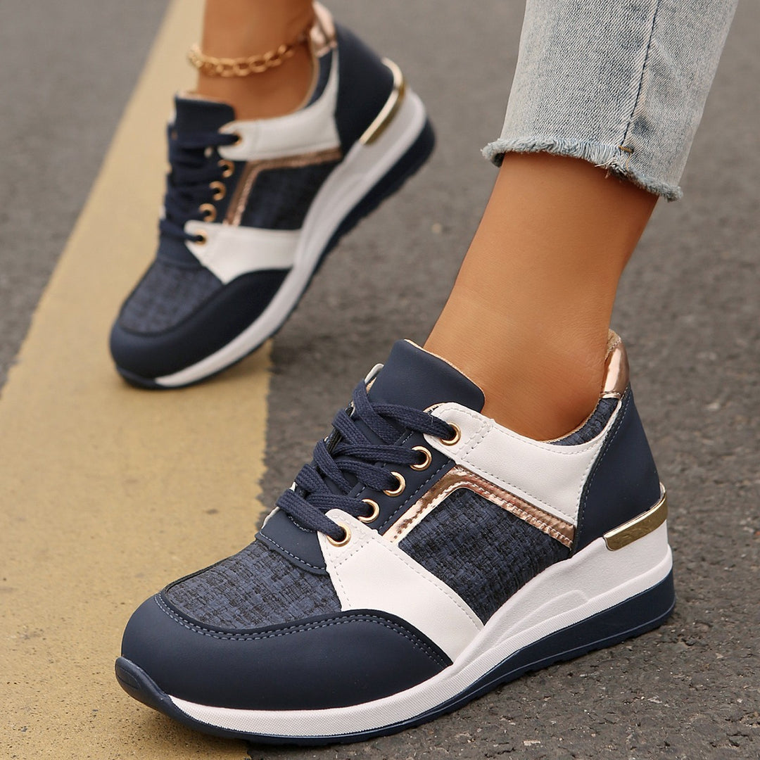 Damen  modische Plateau-Sneaker mit gepolstertem Memory-Fußbett und strukturierter Textil-Kombination EB