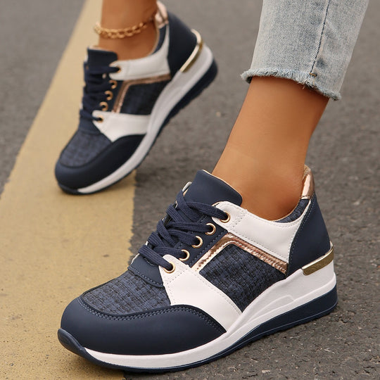 Damen  modische Plateau-Sneaker mit gepolstertem Memory-Fußbett und strukturierter Textil-Kombination EB