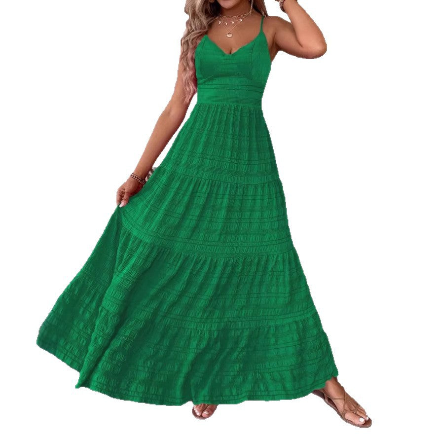 Damen Maxikleid mit schwingendem Rock und zarten Spaghettiträgern EB