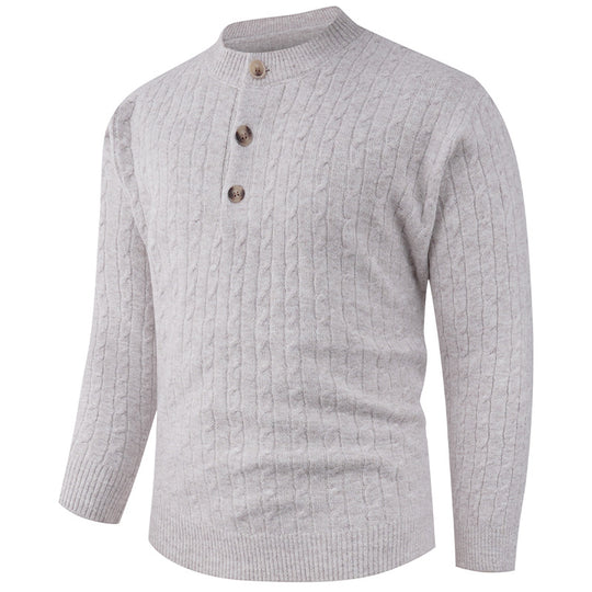 Herren Grobstrickpullover mit modernem Schalkragen und Knopfdetails EB