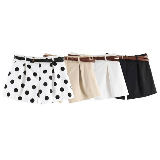 Damen elegante Polka-Dot-Shorts mit Gürtel EB