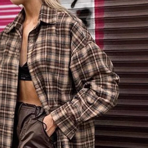 Damen Karierte Flanellbluse mit elegantem Schnitt und bequemen Ärmeln EB