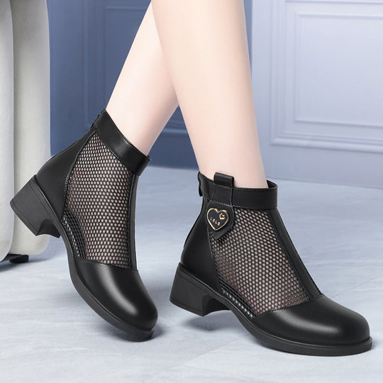 Damen Trendige Stiefeletten mit raffiniertem Netzdesign und flexiblem Blockabsatz EB