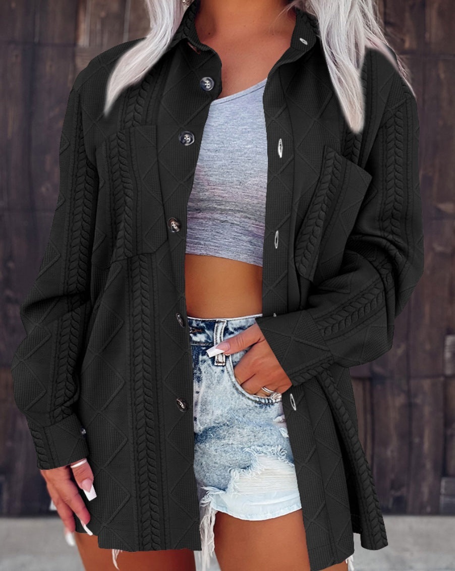Damen Modische Longbluse mit strukturiertem Design und praktischen Taschen EB
