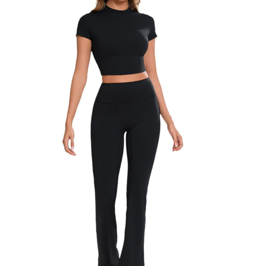 Damen Sportliches Crop Top und Flared Leggings Set EB