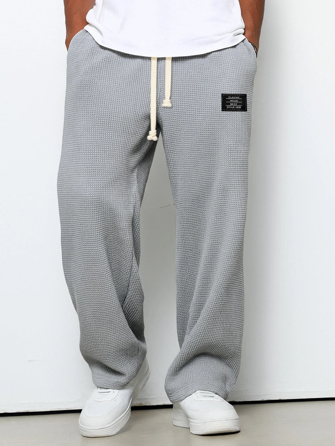 Herren nan lässige Waffelstrick Loungehose mit Kordelzug und geradem Schnitt EB