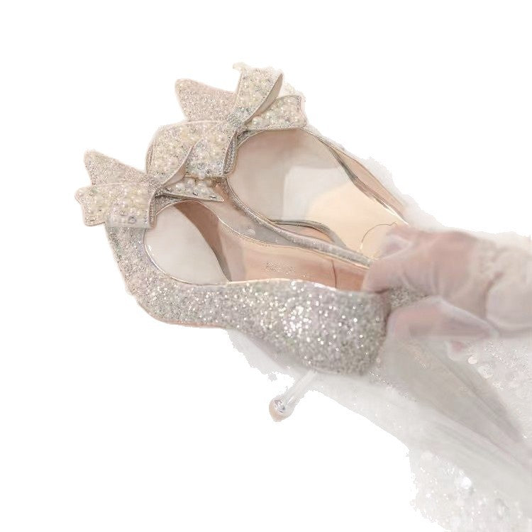 Damen elegante Glitzerschuhe mit Schleifen-Detail EB