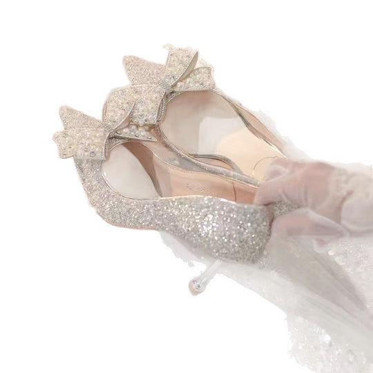 Damen elegante Glitzerschuhe mit Schleifen-Detail EB