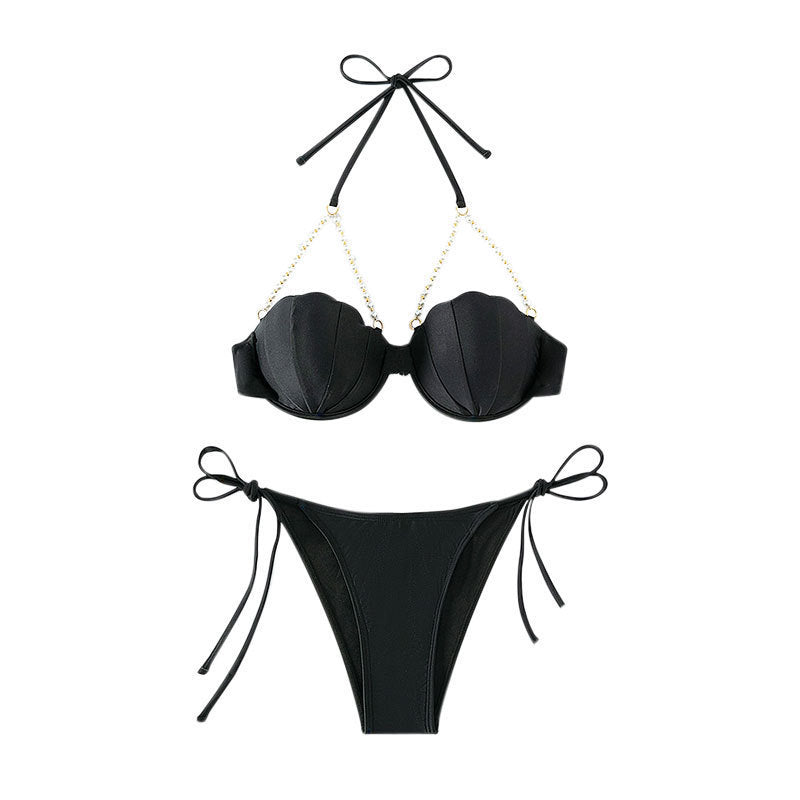 Damen Bikinioberteil mit muschelförmigem Design und Perlenschnürung EB