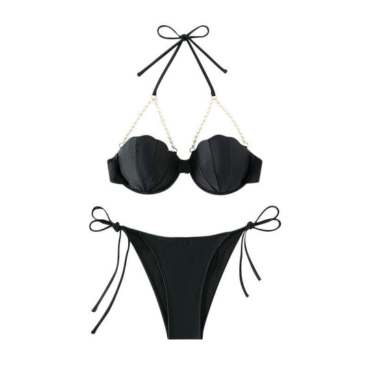 Damen Bikinioberteil mit muschelförmigem Design und Perlenschnürung EB
