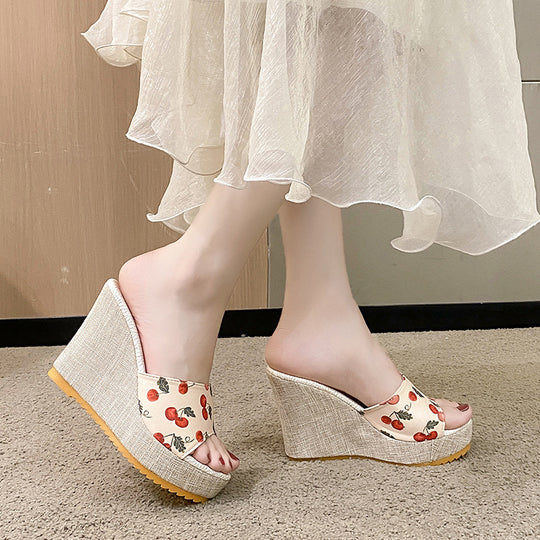 Damen Wedge-Pantoletten mit fruchtigem Muster und rutschfester Sohle EB