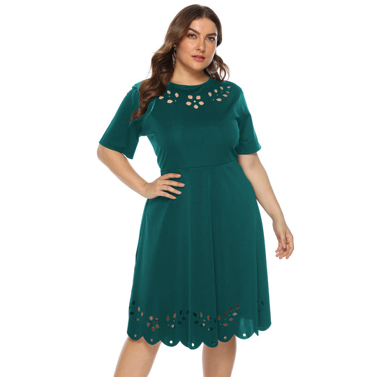Damen elegantes Kleid mit durchbrochenem Kragen und wellenförmigem Saum EB