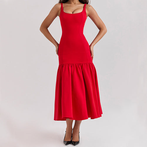 Damen Maxikleid mit schickem Taillenbetonung und voluminösem Rock EB