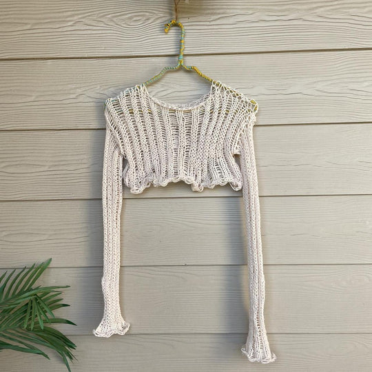 Damen gehäkeltes Crop-Top mit offenen Ärmeln und lässigem Design EB