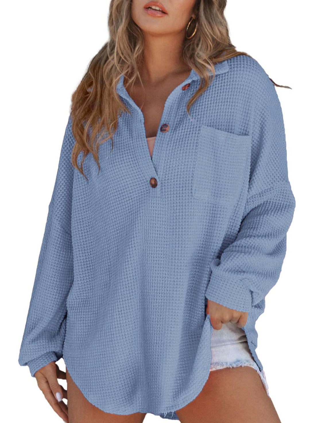 Damen Waffelstruktur-Hemd mit Knopfdetails EB
