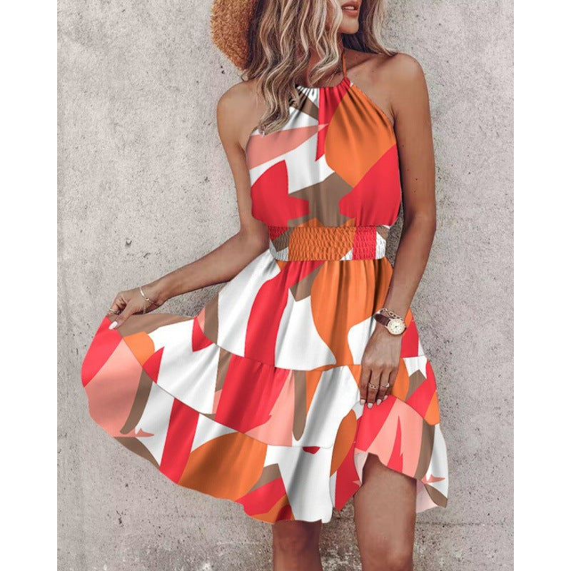 Damen Freizeitkleid mit floralen Druckdetails und Taillengürtel EB