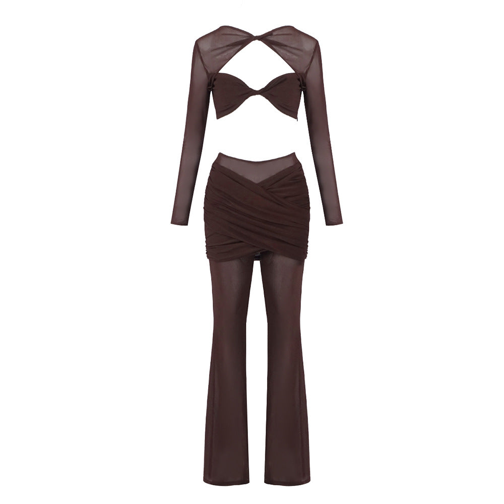 Damen Outfit-Set mit Langarmoberteil und stilvollem Wickelrock EB