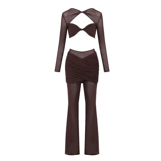 Damen Outfit-Set mit Langarmoberteil und stilvollem Wickelrock EB