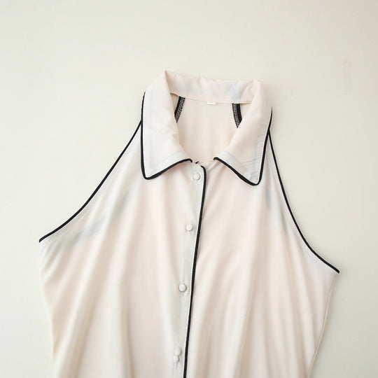 Damen Maxikleid mit elegantem Kragen und feinem Knopfdesign EB
