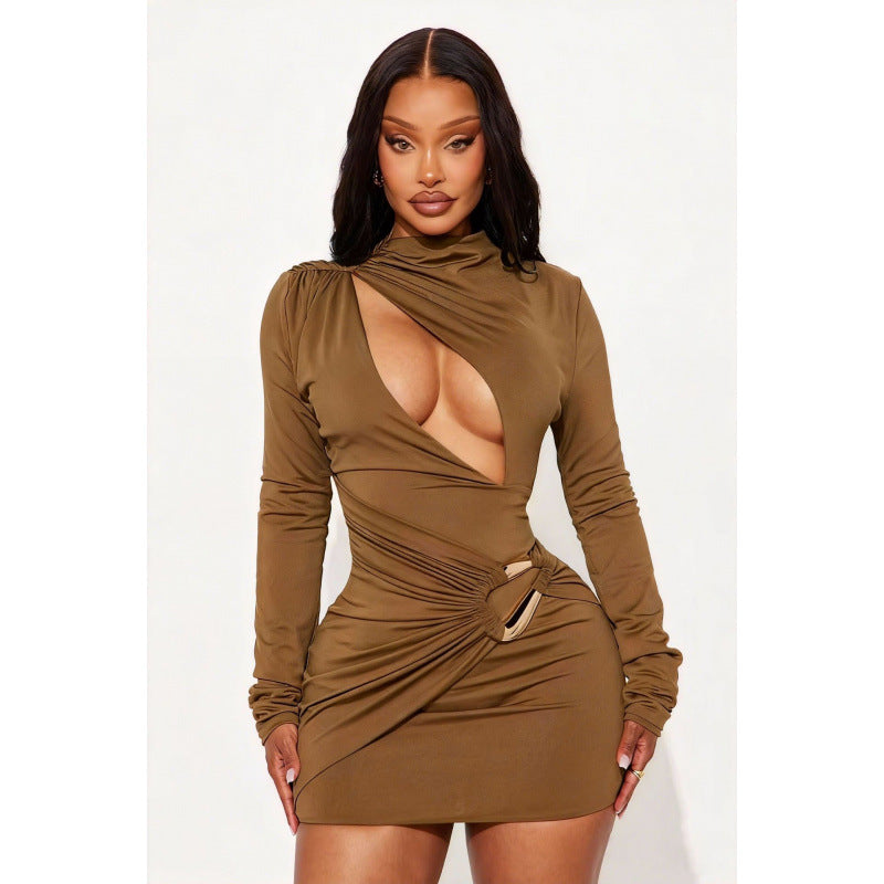 Damen Enganliegendes Minikleid mit raffiniertem Wickeldesign und tiefem Ausschnitt EB