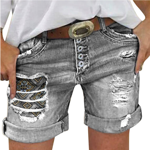 Damen Jeans-Shorts mit lässigem Fransen-Design und modischen Applikationen EB