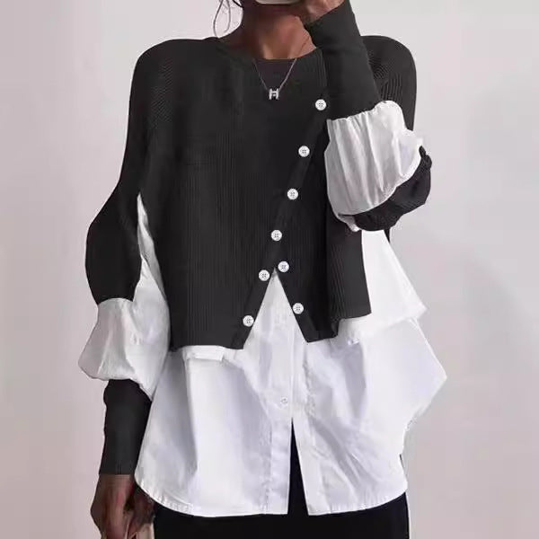 Damen modische Strickjacke mit geknöpften Details und Blusenüberwurf EB
