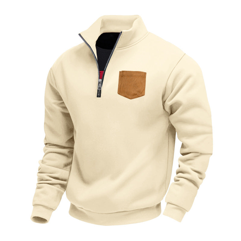 Herren eleganter Sweatpullover mit halbem Reißverschluss und praktischer Brusttasche EB