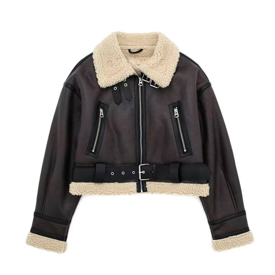 Damen modische Bikerjacke mit Fleece-Detail EB