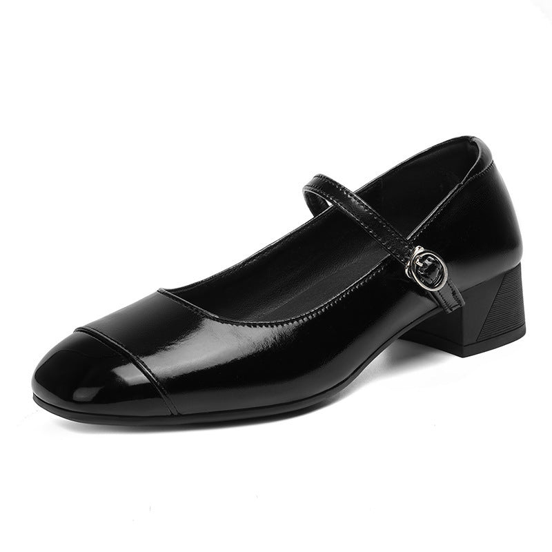 Damen Mary Jane Ballerinas mit verstellbarem Riemen und komfortablem Blockabsatz EB