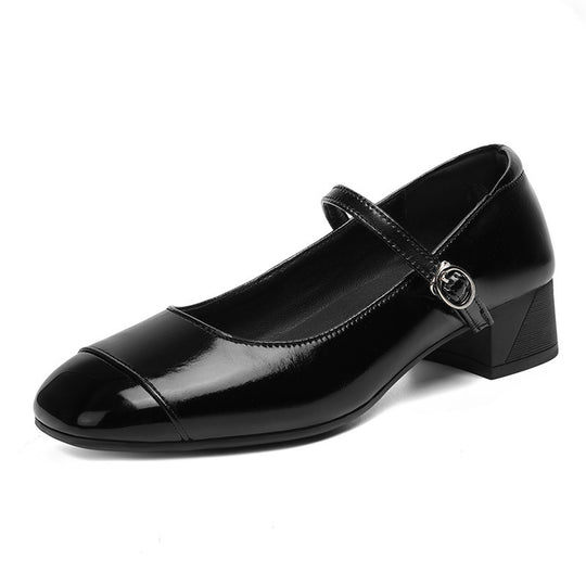 Damen Mary Jane Ballerinas mit verstellbarem Riemen und komfortablem Blockabsatz EB